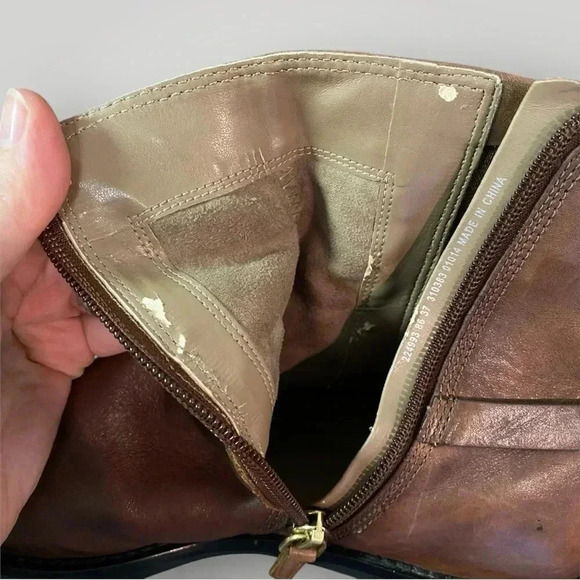 Ecco Leather Boots Round Toe Side Zip Block Heel Ankle Womens Size 37 - Picture 9 of 13